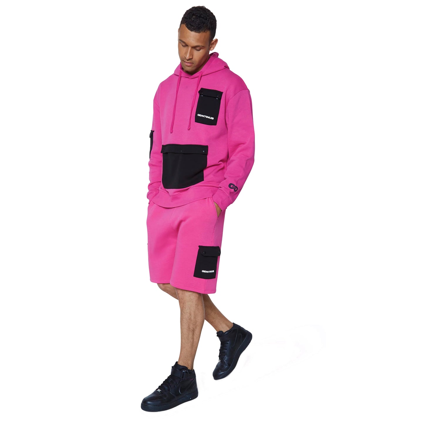 Pink - Side - Hype Unisex Adult Continu8 Contrast Pocket Boxy Hoodie