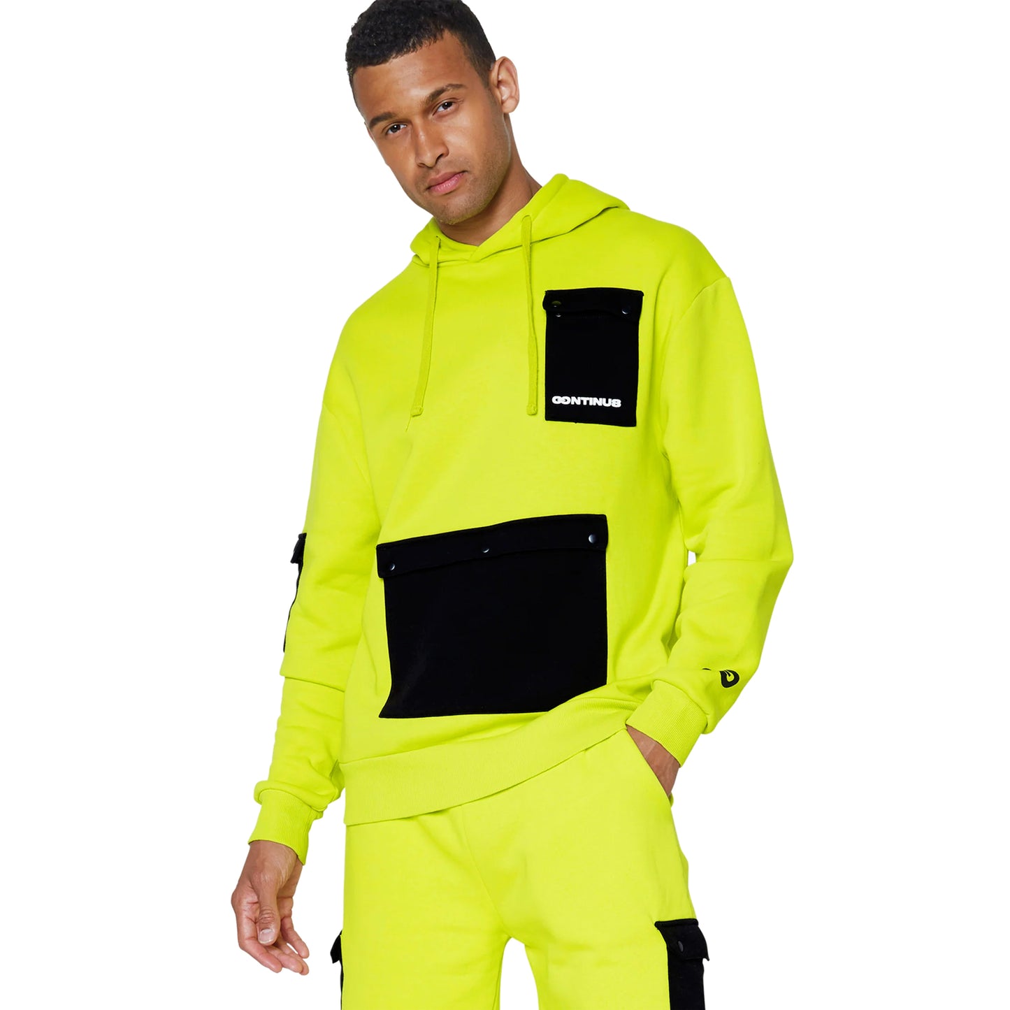 Yellow - Front - Hype Unisex Adult Continu8 Contrast Pocket Boxy Hoodie