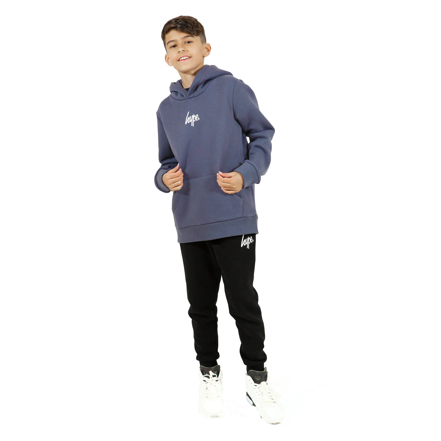 Grey-White - Side - Hype Boys Mini Script Hoodie