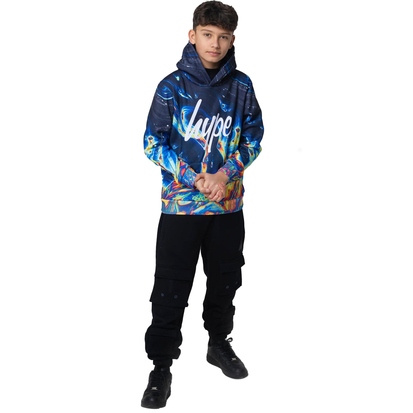 Multicoloured - Side - Hype Boys Rainbow Marble Hoodie