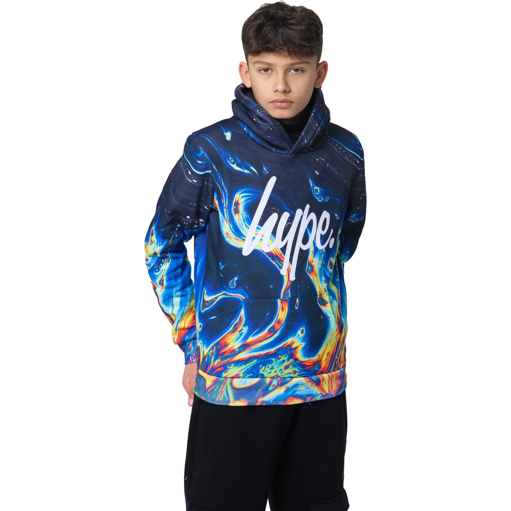 Multicoloured - Front - Hype Boys Rainbow Marble Hoodie