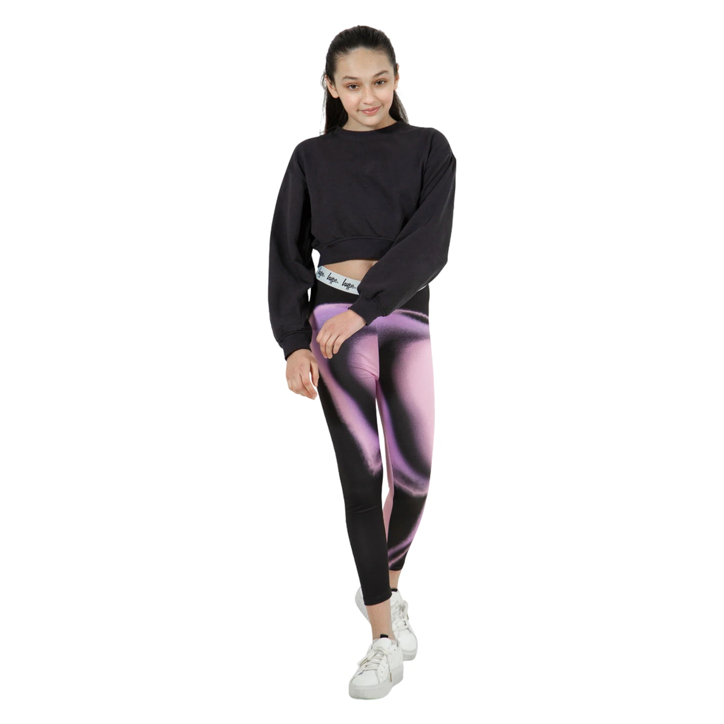 Pink-Black - Side - Hype Girls Spray Fade Leggings
