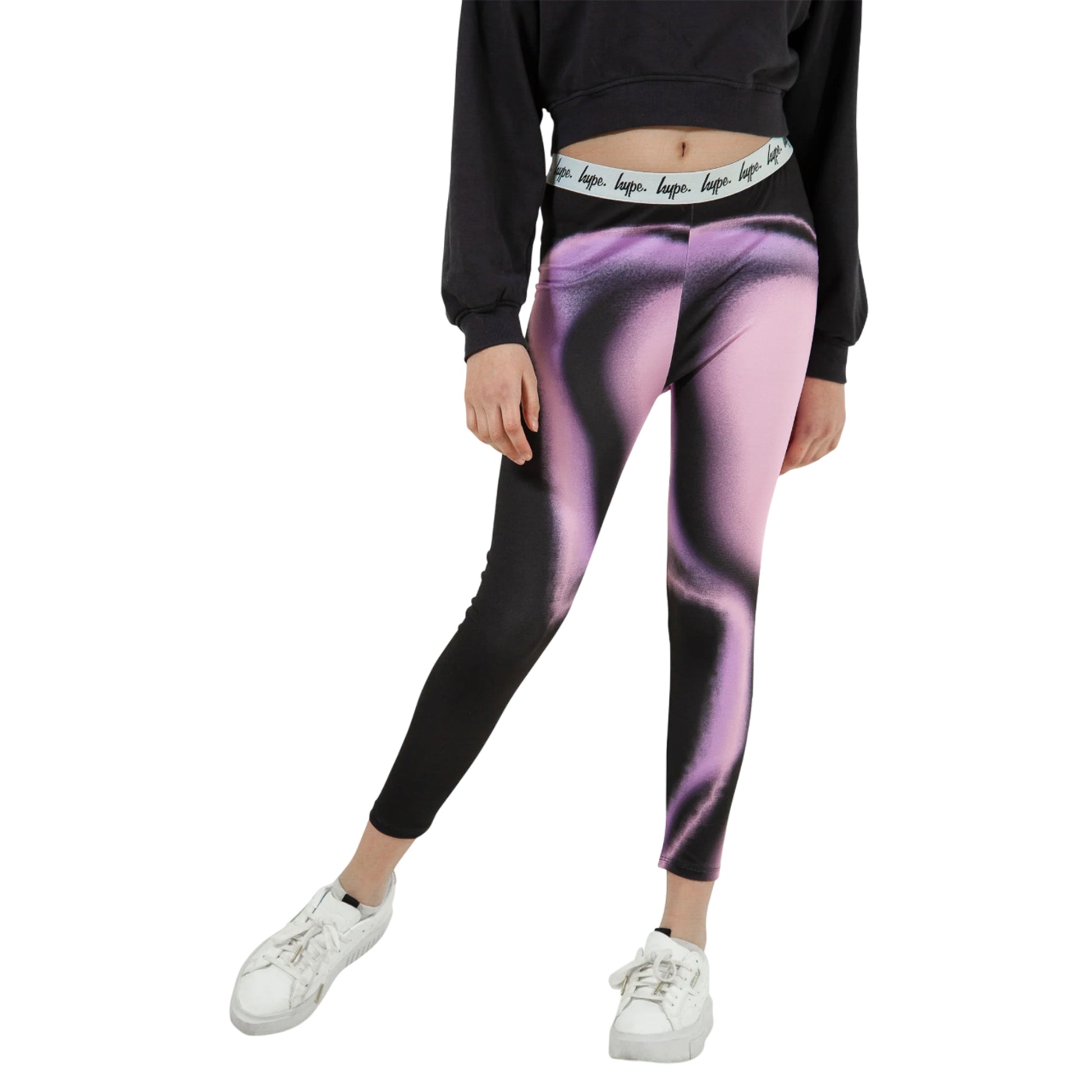 Pink-Black - Front - Hype Girls Spray Fade Leggings