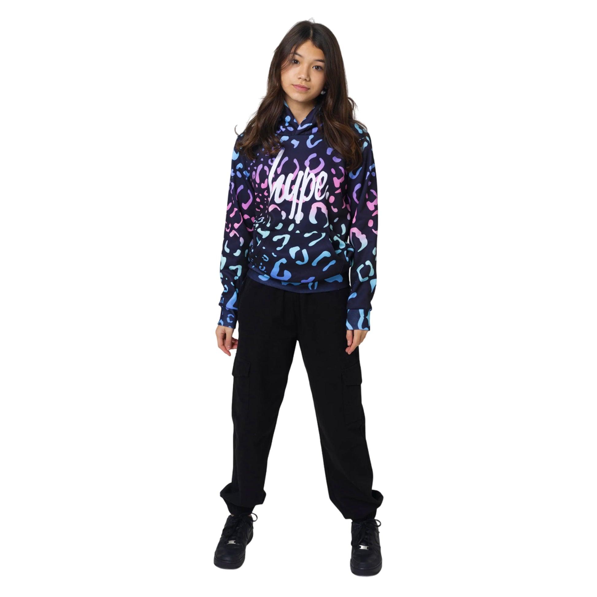 Multicoloured - Side - Hype Girls Gradient Leopard Hoodie