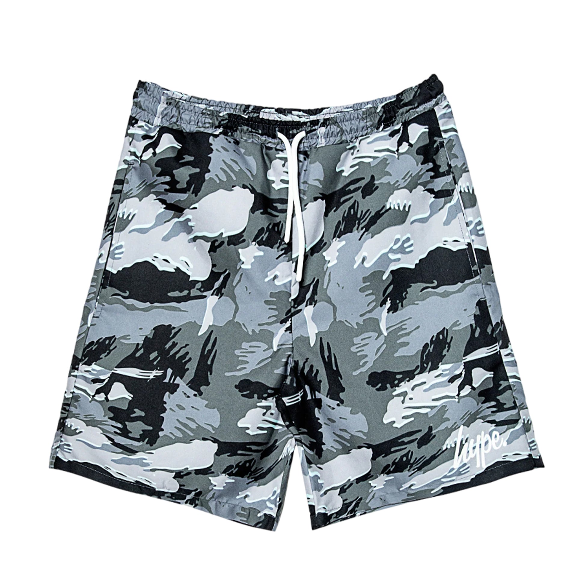 Grey-Black-White - Front - Hype Boys Gloom Camo Swim Shorts