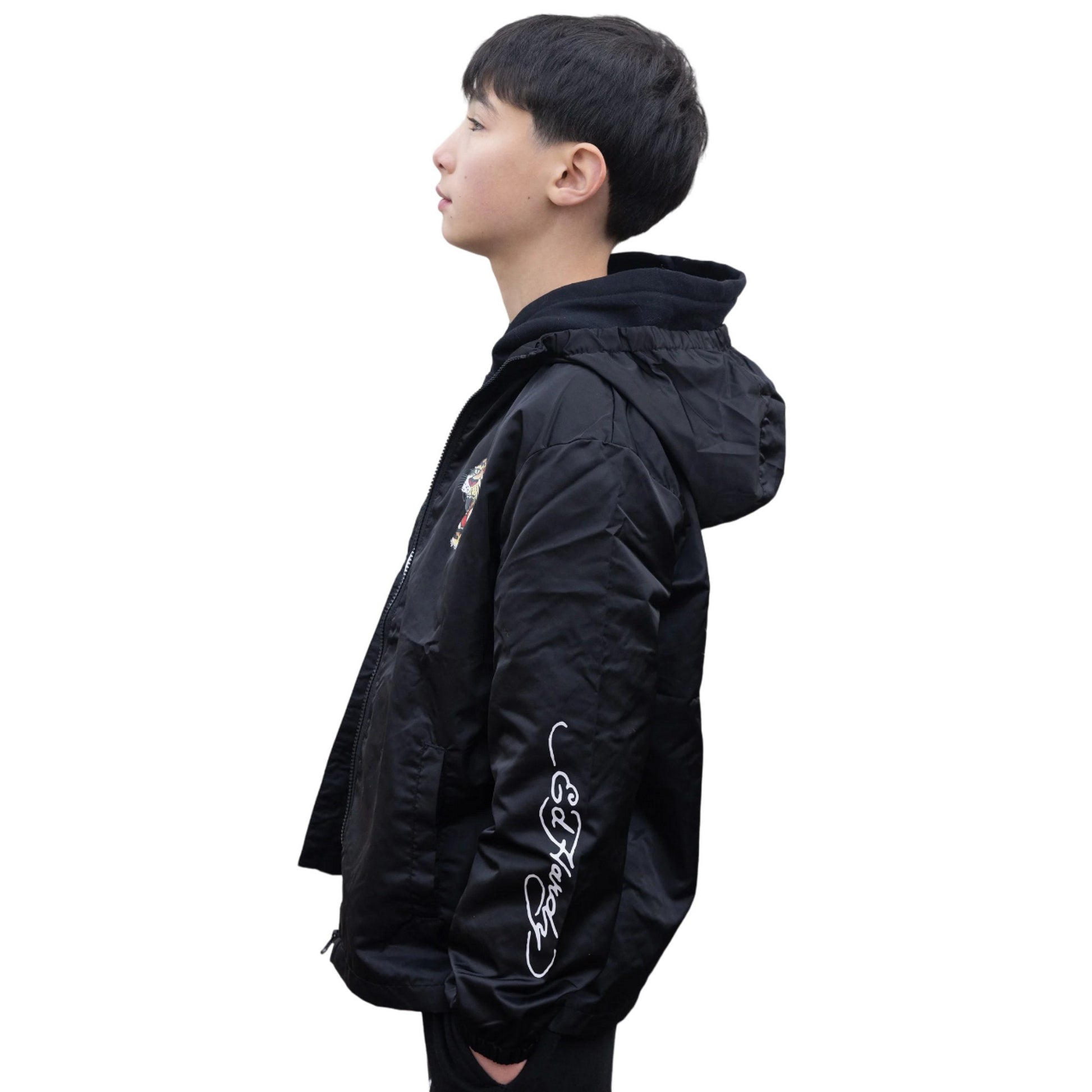 Black - Lifestyle - Hype Childrens-Kids Ed Hardy Lightweight Hooded Jacket