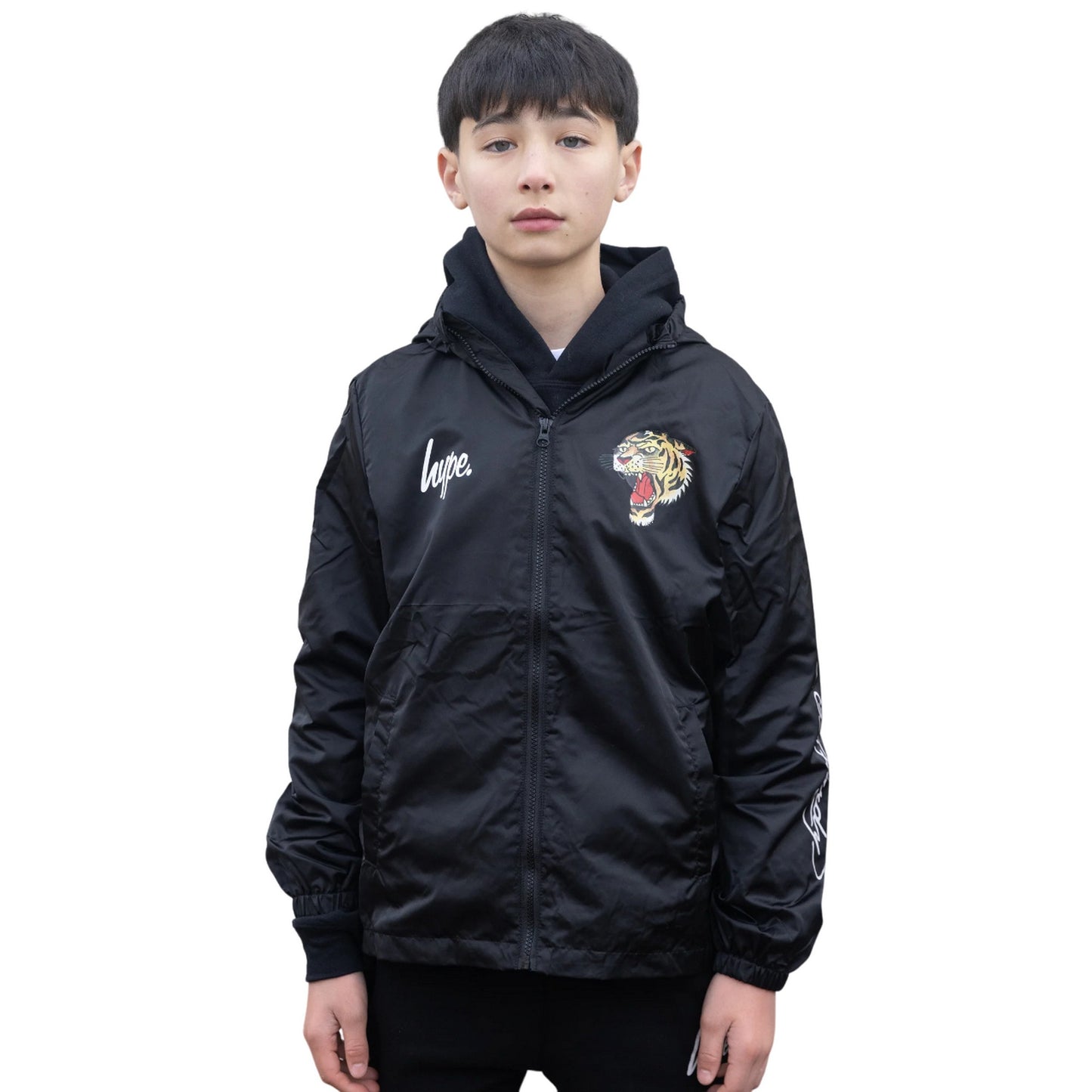 Black - Front - Hype Childrens-Kids Ed Hardy Lightweight Hooded Jacket