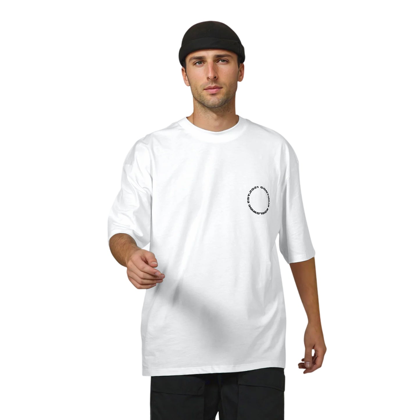 White - Front - Hype Unisex Adult Around The World Continu8 Boxy T-Shirt