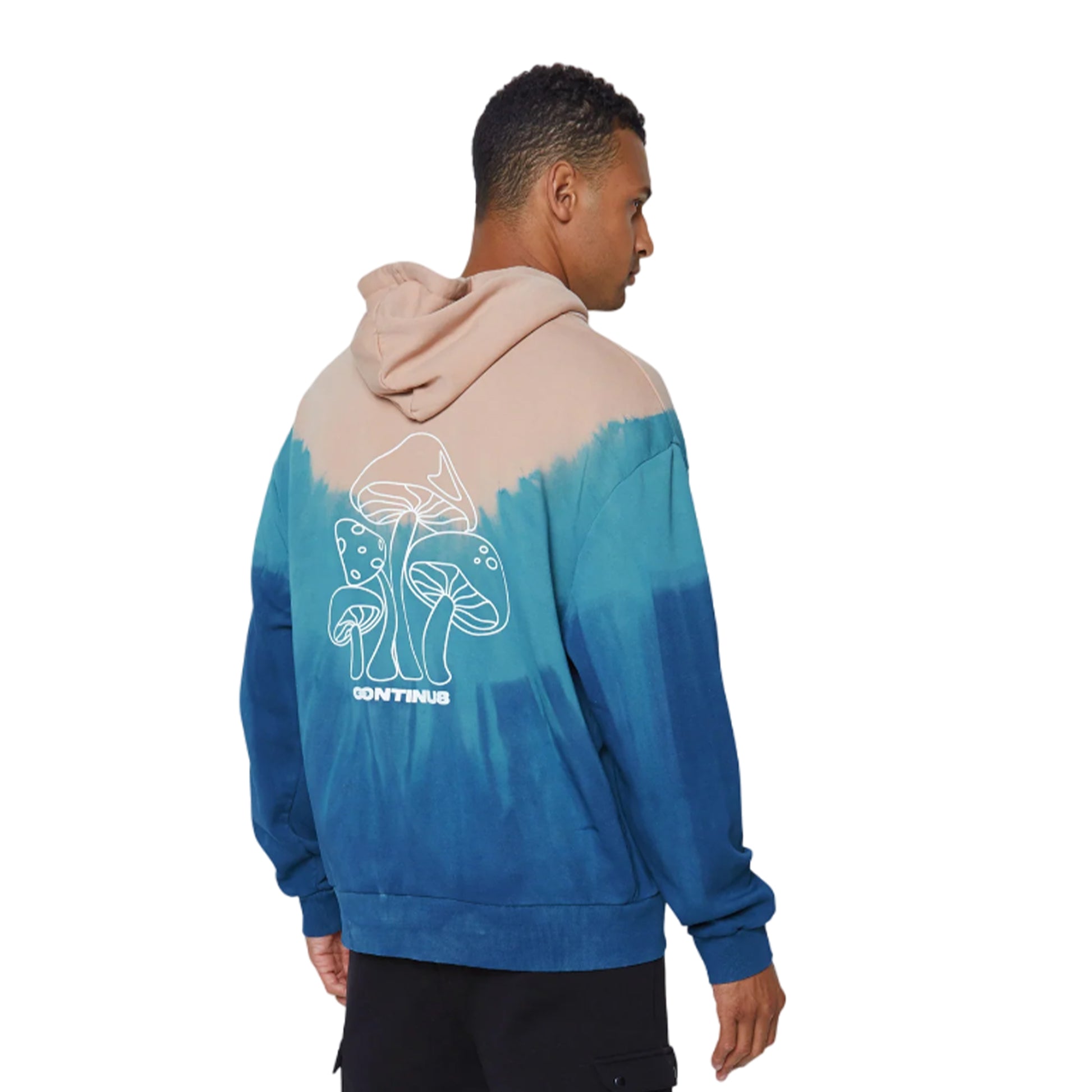 Beige-Navy - Back - Hype Unisex Adult Tie Dye Mushroom Continu8 Boxy Hoodie