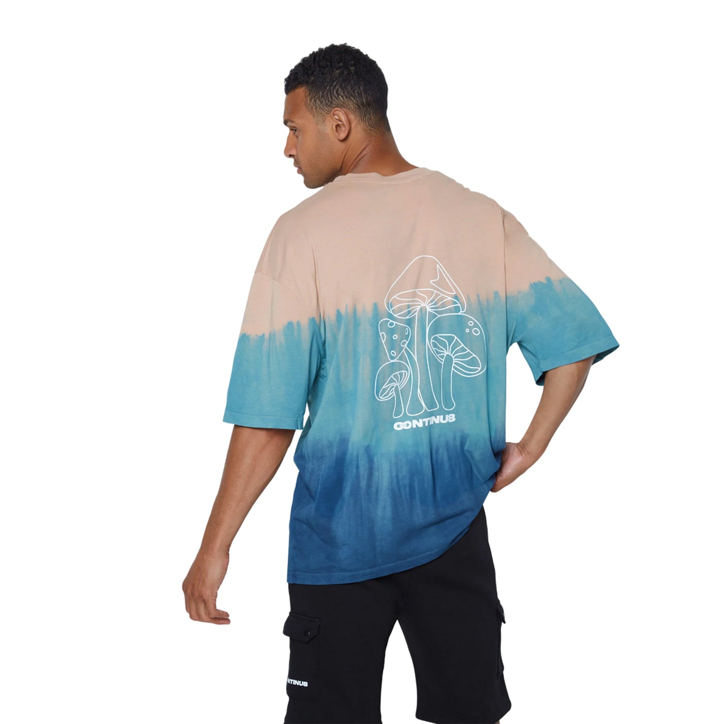 Beige-Navy - Back - Hype Unisex Adult Tie Dye Mushroom Continu8 Boxy T-Shirt