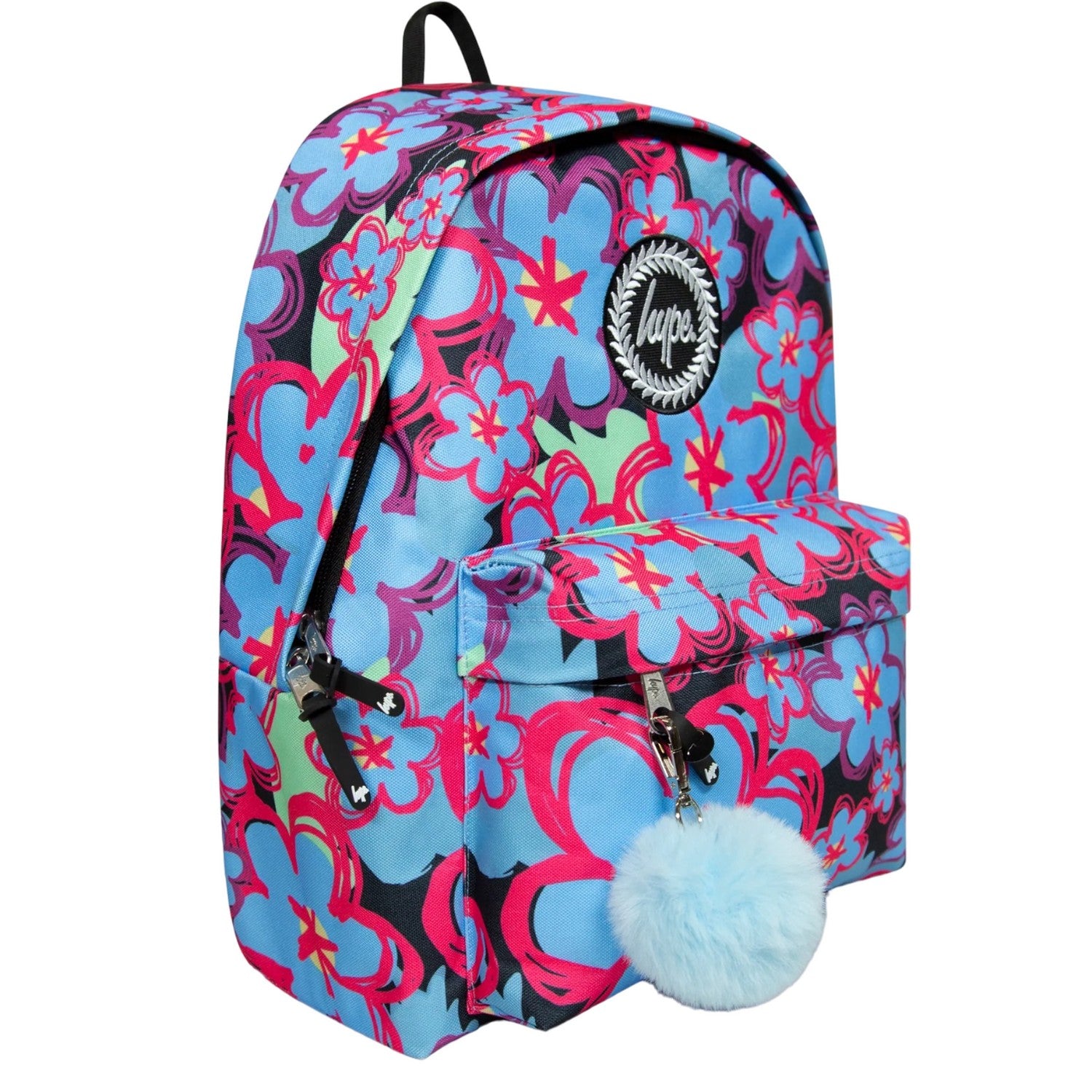 Blue-Black-Red - Side - Hype Blue Flowers Backpack