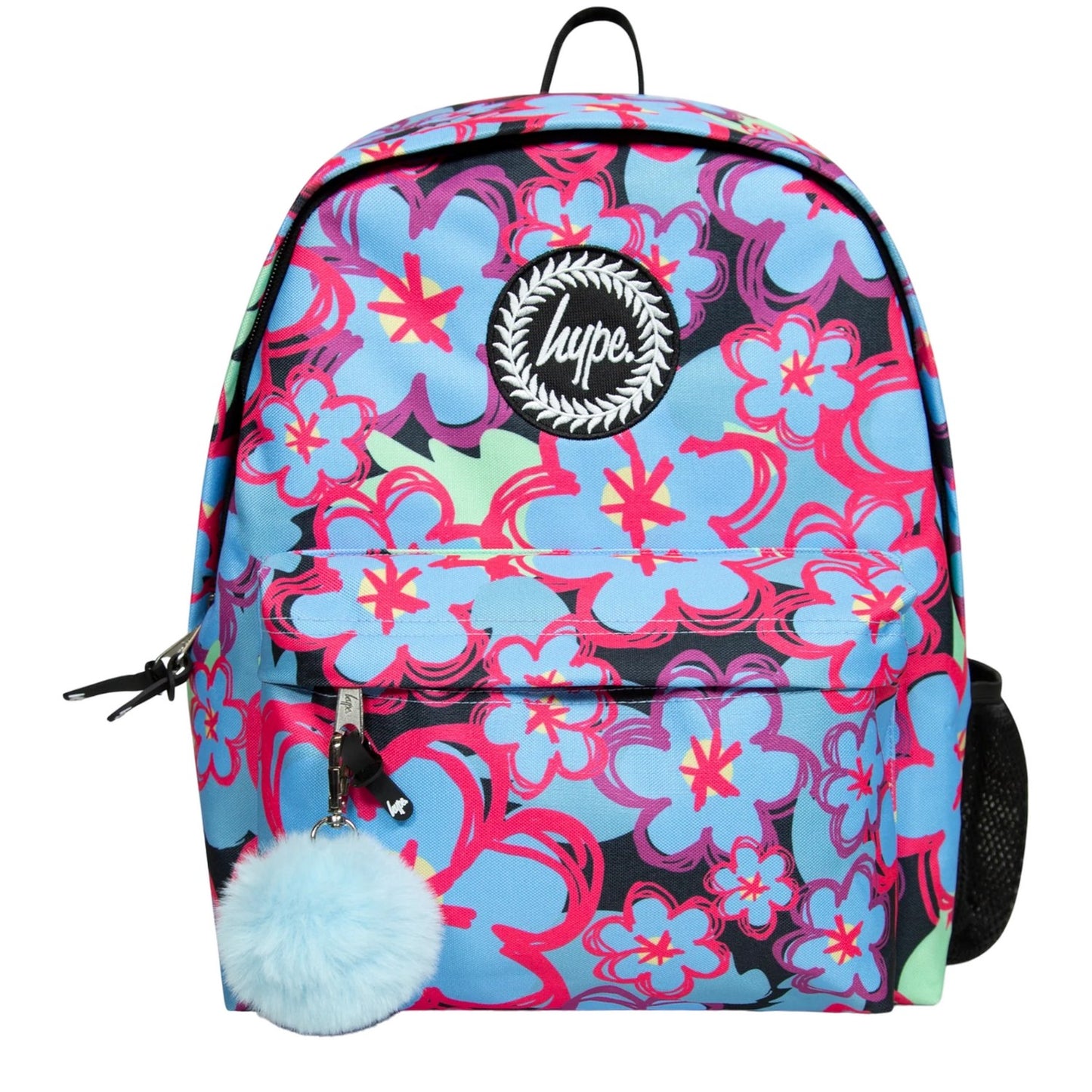 Blue-Black-Red - Front - Hype Blue Flowers Backpack