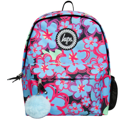 Blue-Black-Red - Front - Hype Blue Flowers Backpack