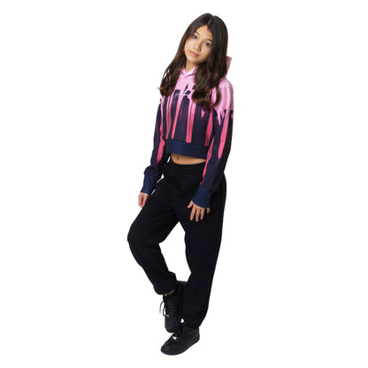 Pink - Side - Hype Childrens-Kids Drips Cropped Hoodie
