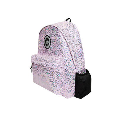 Pink - Side - Hype Holographic Leopard Backpack