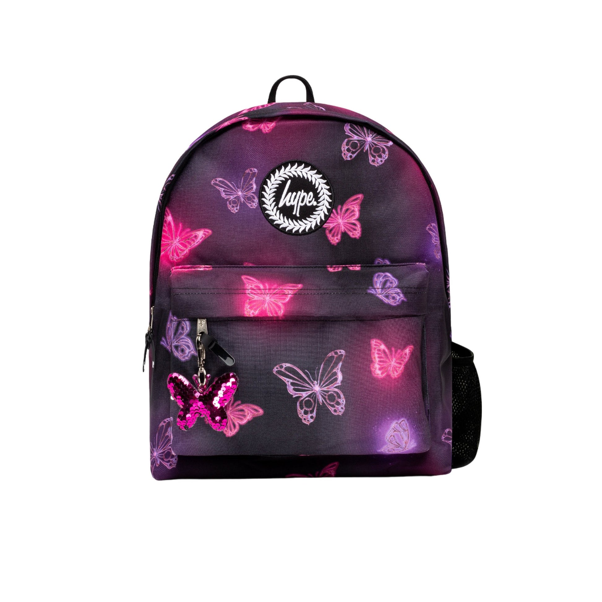 Pink-Purple - Front - Hype Chrome Glow Butterflies Backpack