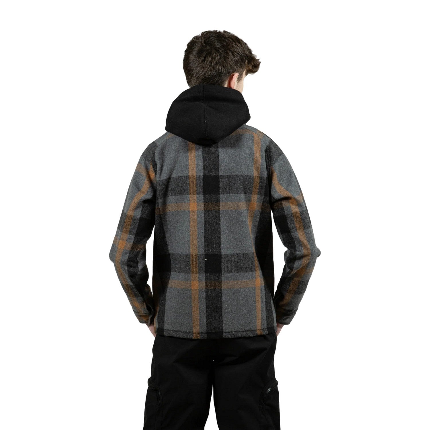 Grey-Black-Orange - Back - Hype Boys Plaid Hooded Shirt