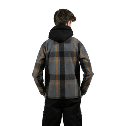Grey-Black-Orange - Back - Hype Boys Plaid Hooded Shirt