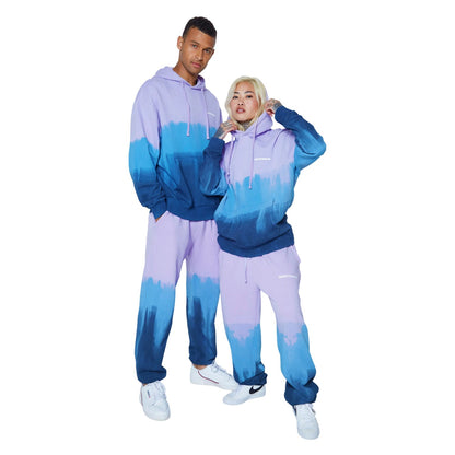 Purple-Blue - Side - Hype Unisex Adult Tie Dye Continu8 Boxy Jogging Bottoms
