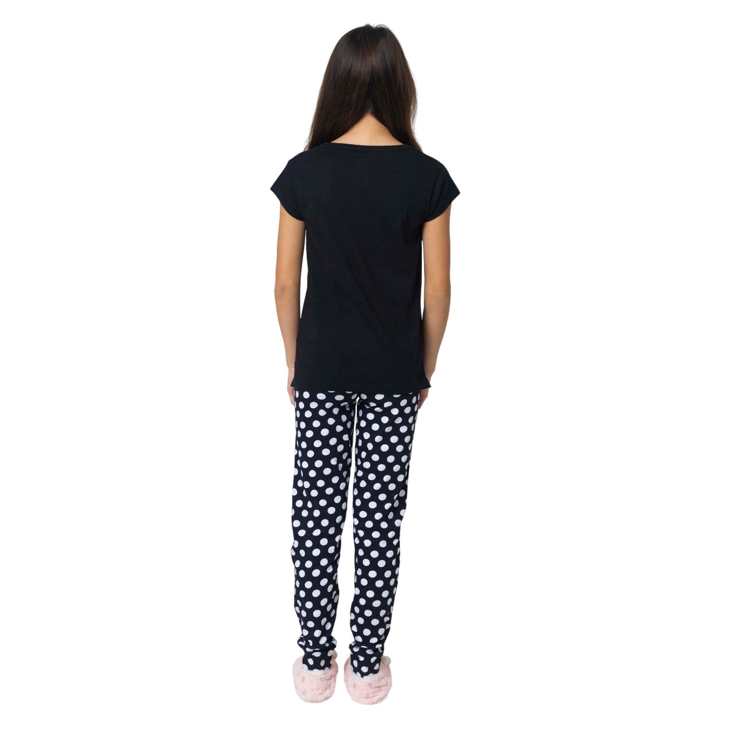 Black - Back - Hype Girls Spotted Capped Sleeved Pyjama Set