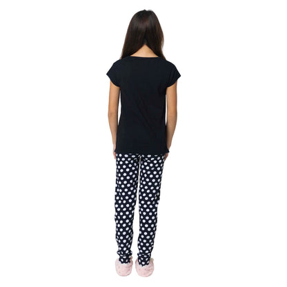 Black - Back - Hype Girls Spotted Capped Sleeved Pyjama Set