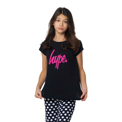Black - Side - Hype Girls Spotted Capped Sleeved Pyjama Set
