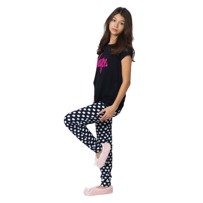 Black - Front - Hype Girls Spotted Capped Sleeved Pyjama Set
