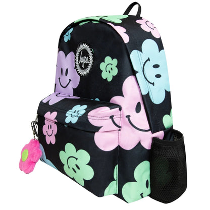 Black - Side - Hype Happy Flowers Backpack