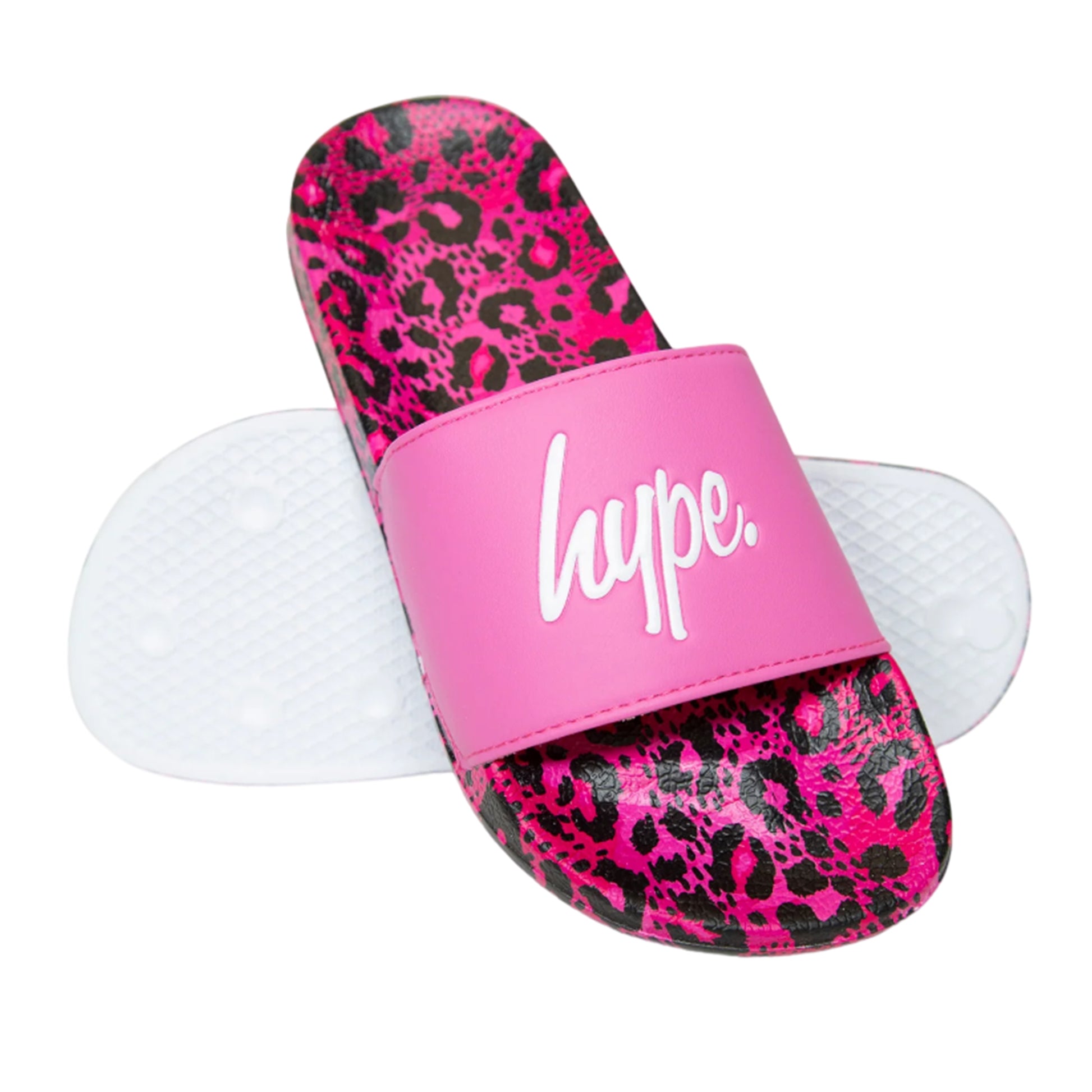 Pink - Side - Hype Girls Leopard Script Sliders