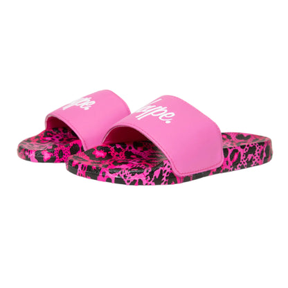 Pink - Front - Hype Girls Leopard Script Sliders