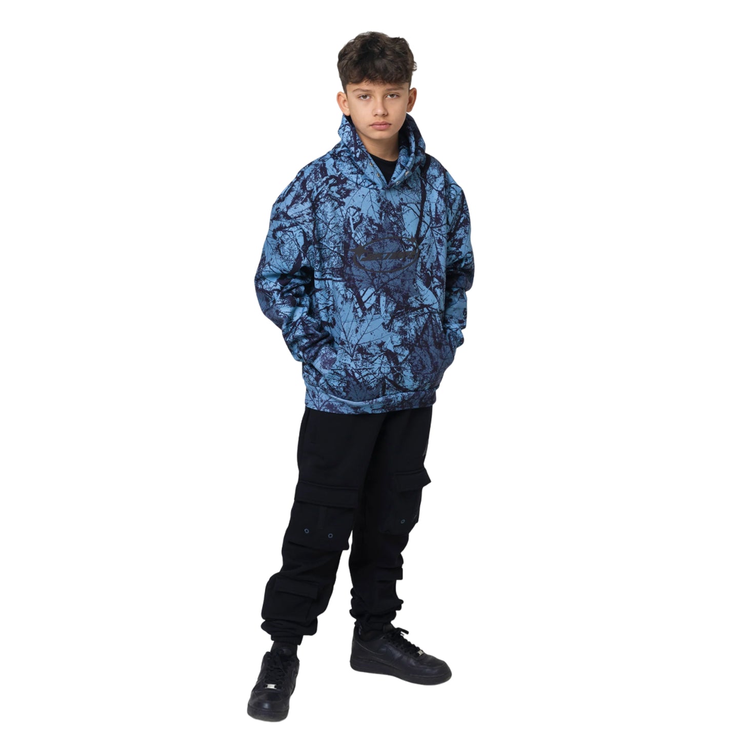 Blue-Black - Side - Hype Boys Y2K Leaf Print Hoodie