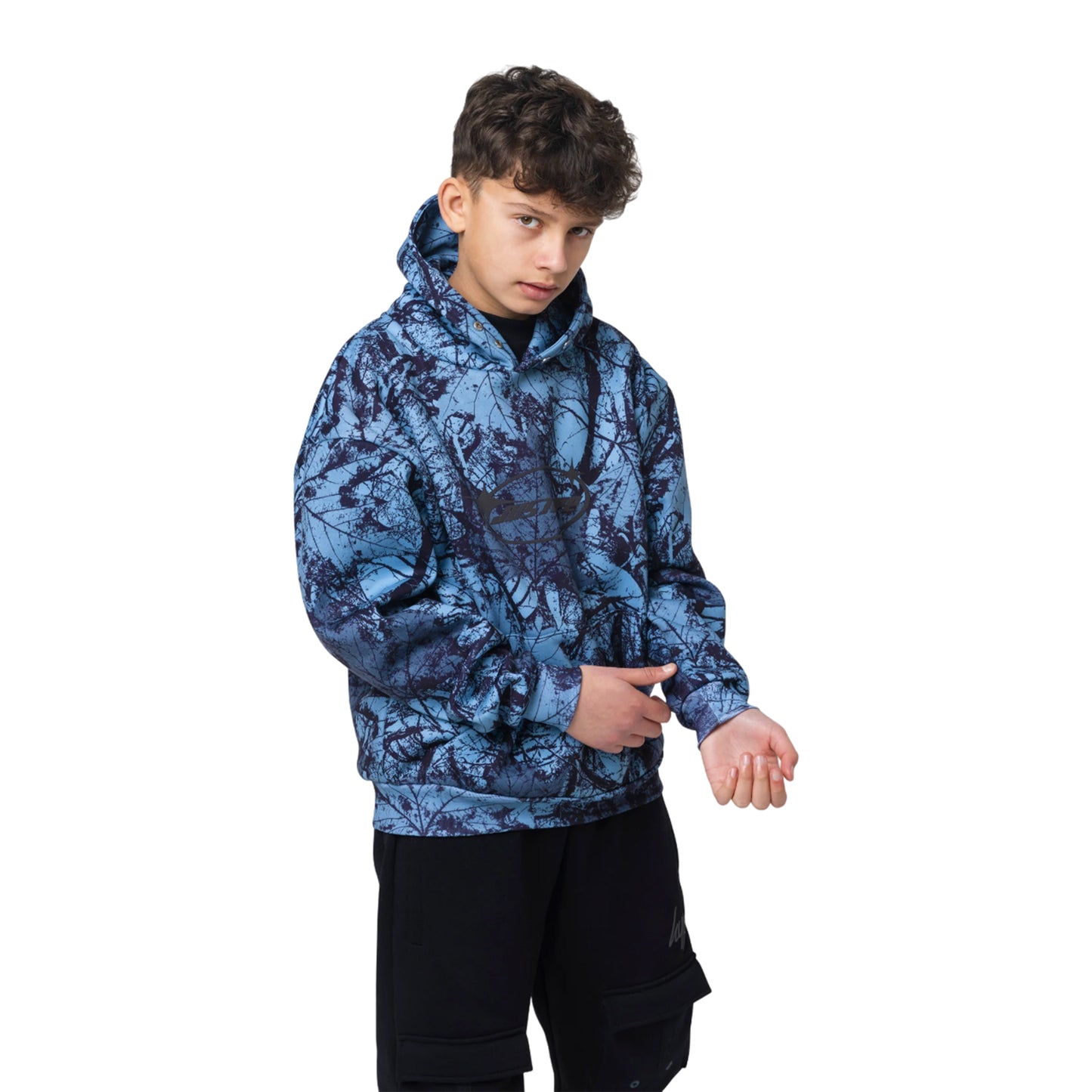 Blue-Black - Front - Hype Boys Y2K Leaf Print Hoodie