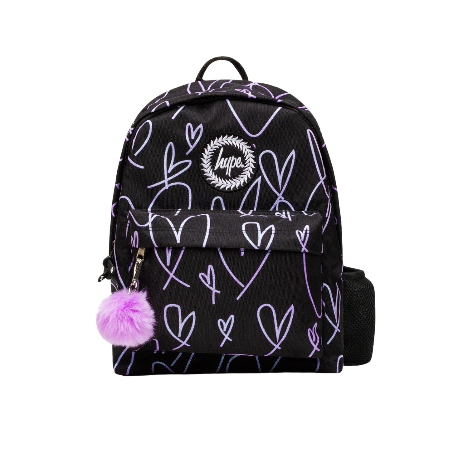 Black - Front - Hype Glitter Scribble Hearts Backpack