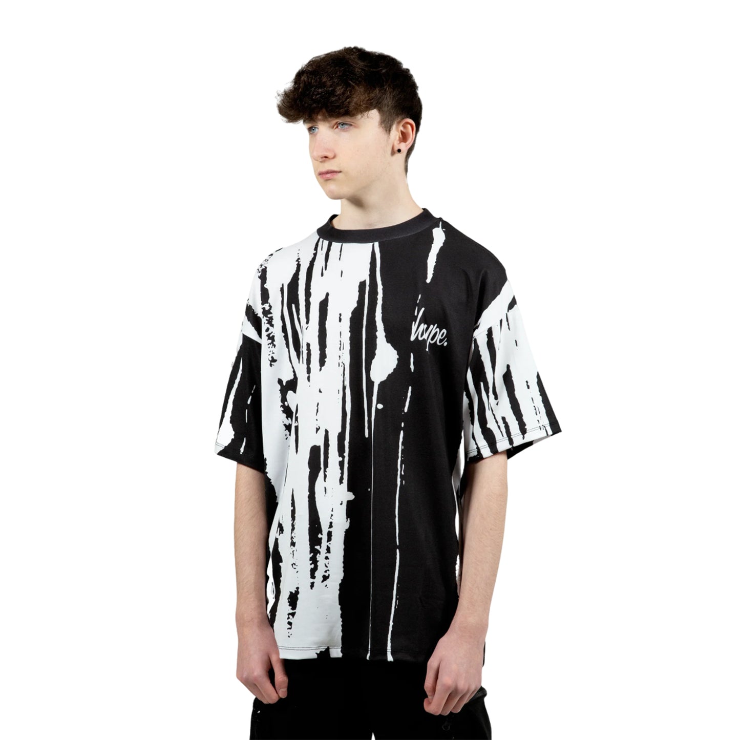 Black-White - Front - Hype Boys Paint Run Oversized T-Shirt