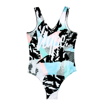 Multicoloured - Front - Hype Girls Pastel Abstract One Piece Swimsuit