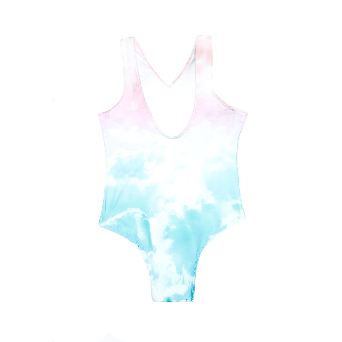 Pink-Blue-White - Back - Hype Girls Pastel Clouds One Piece Swimsuit