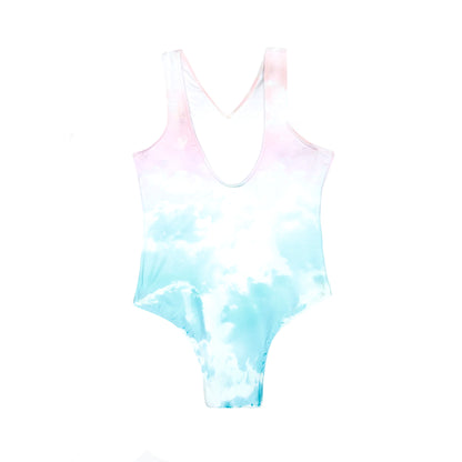 Pink-Blue-White - Back - Hype Girls Pastel Clouds One Piece Swimsuit