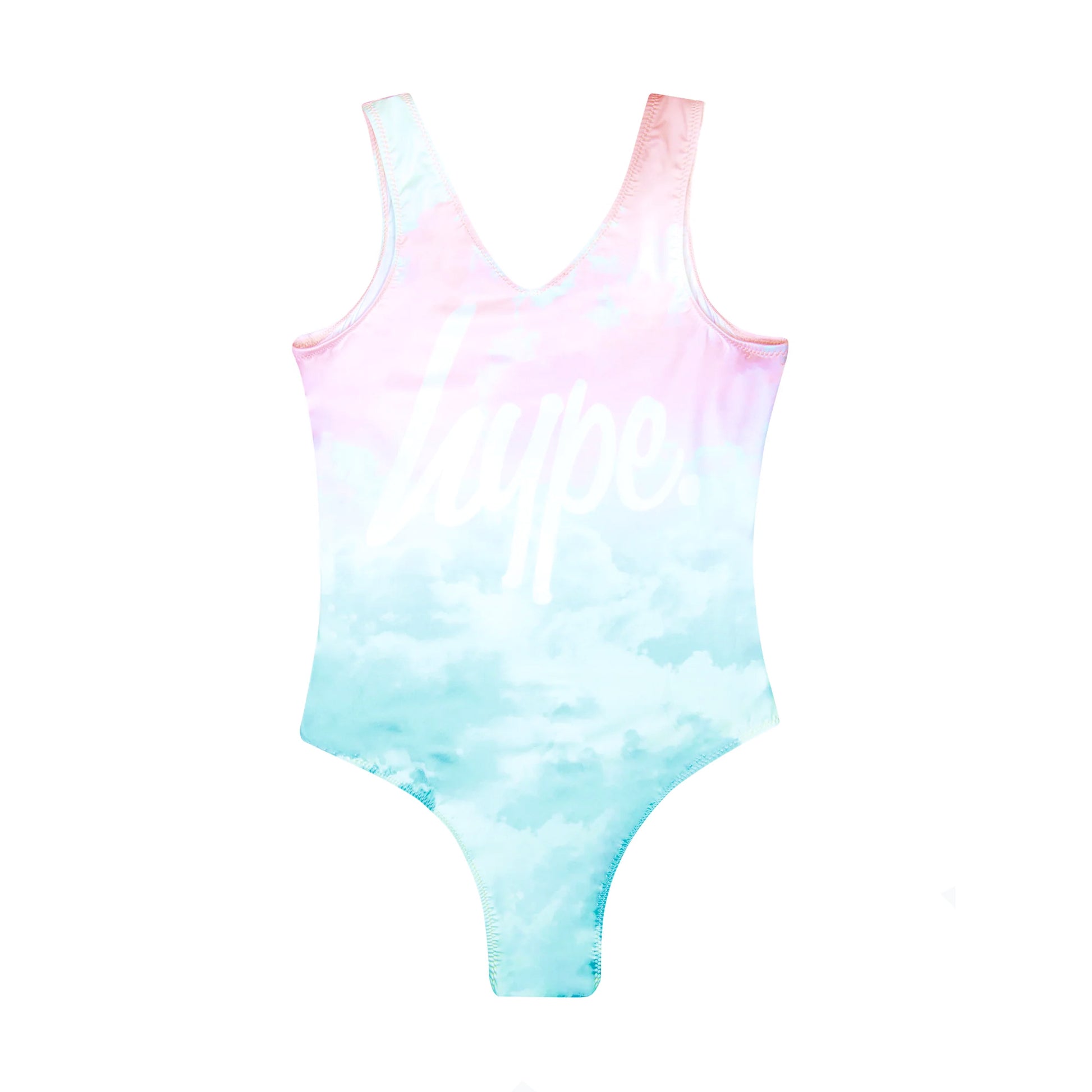 Pink-Blue-White - Front - Hype Girls Pastel Clouds One Piece Swimsuit