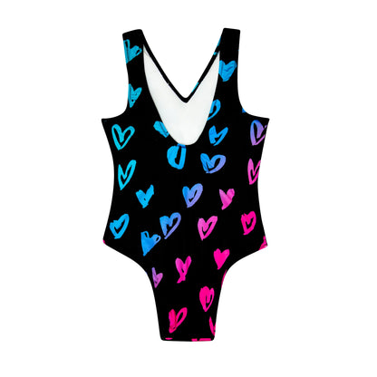 Multicoloured - Back - Hype Girls Scribble Heart One Piece Swimsuit