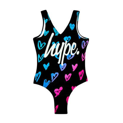 Multicoloured - Front - Hype Girls Scribble Heart One Piece Swimsuit