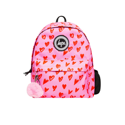 Pink - Front - Hype Girls Hearts Scribble Backpack