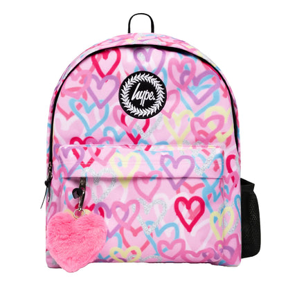 Pink-Multicoloured - Front - Hype Iconic Graffiti Heart Backpack