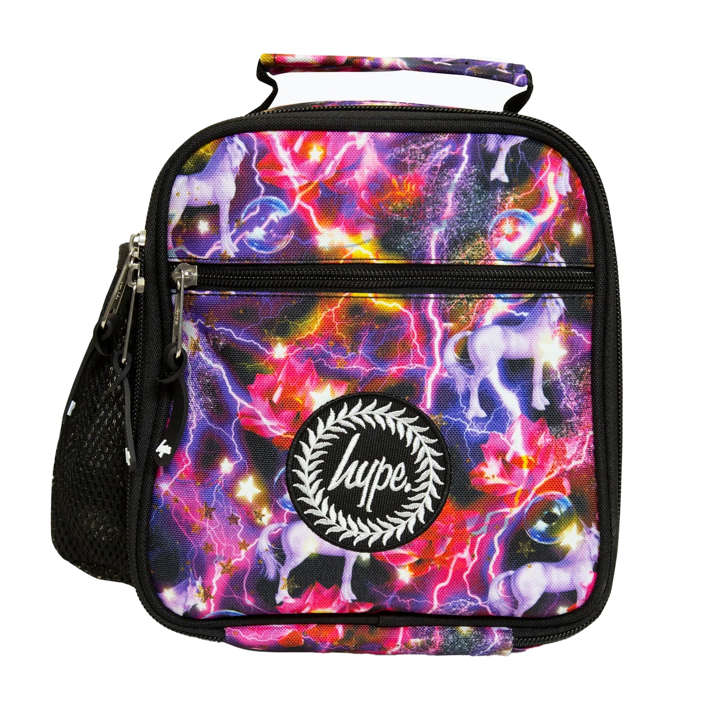 Black-Multicoloured - Front - Hype Lightning Unicorns Lunch Bag