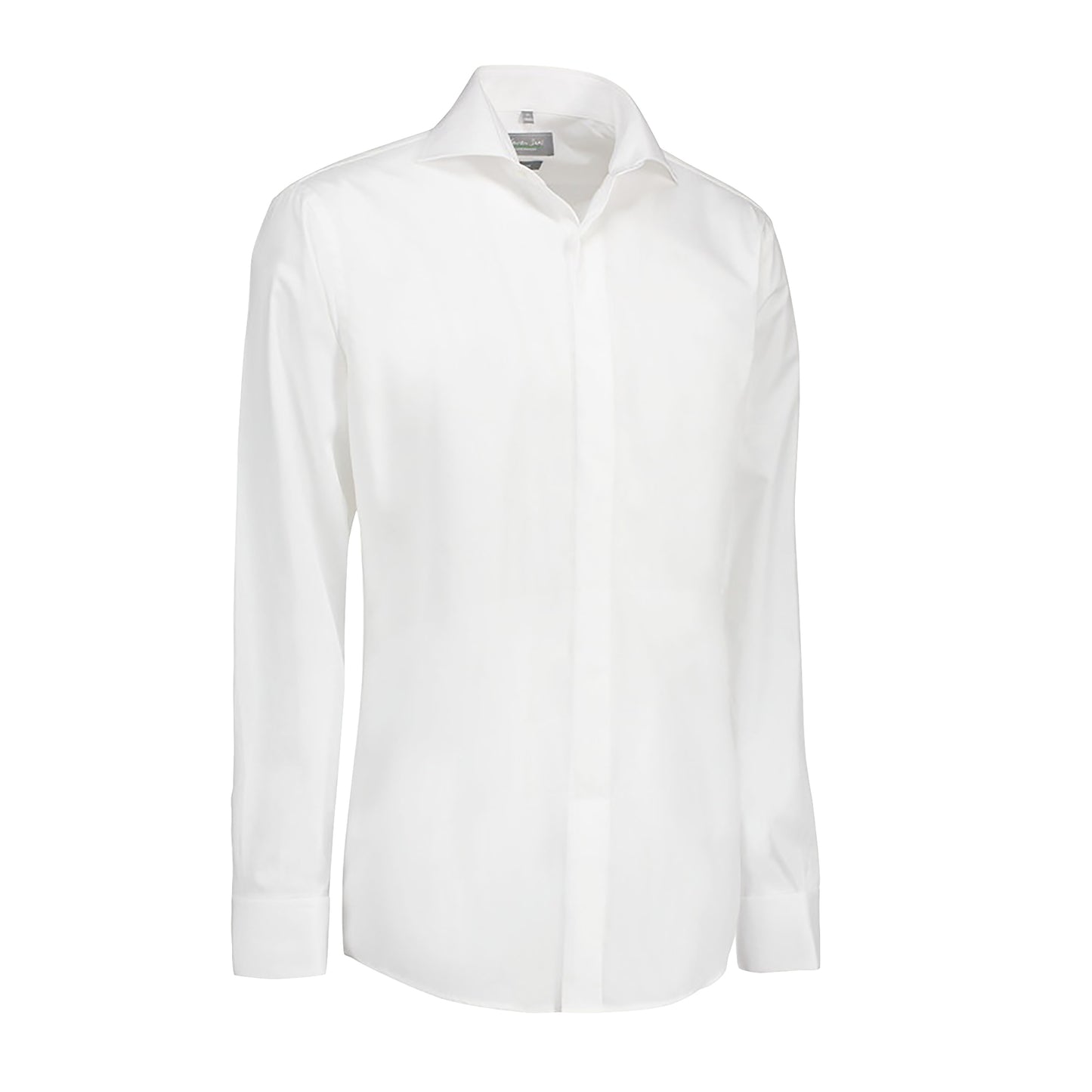 White - Front - ID Womens-Ladies Poplin Shirt Tuxedo Long Sleeve Slim Fit