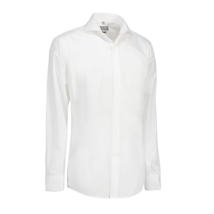 White - Front - ID Womens-Ladies Poplin Shirt Tuxedo Long Sleeve Slim Fit