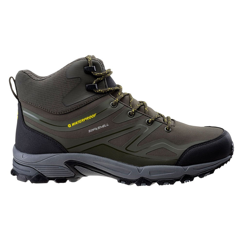 Khaki-Black-Lime - Side - Hi-Tec Mens Hendon Mid Cut Walking Boots