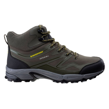Khaki-Black-Lime - Side - Hi-Tec Mens Hendon Mid Cut Walking Boots