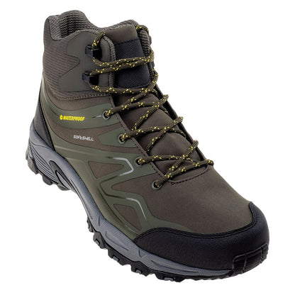 Khaki-Black-Lime - Front - Hi-Tec Mens Hendon Mid Cut Walking Boots