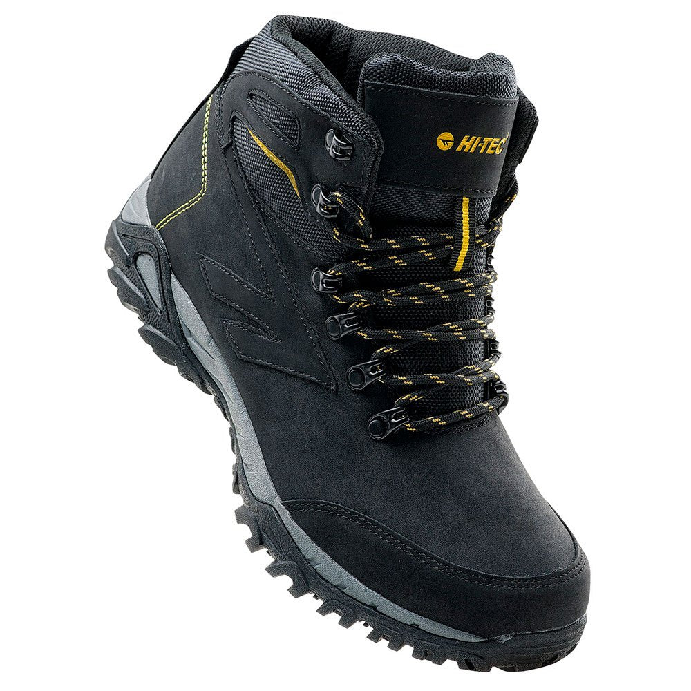 Black-Lime - Close up - Hi-Tec Mens Nedin Mid Cut Walking Shoes
