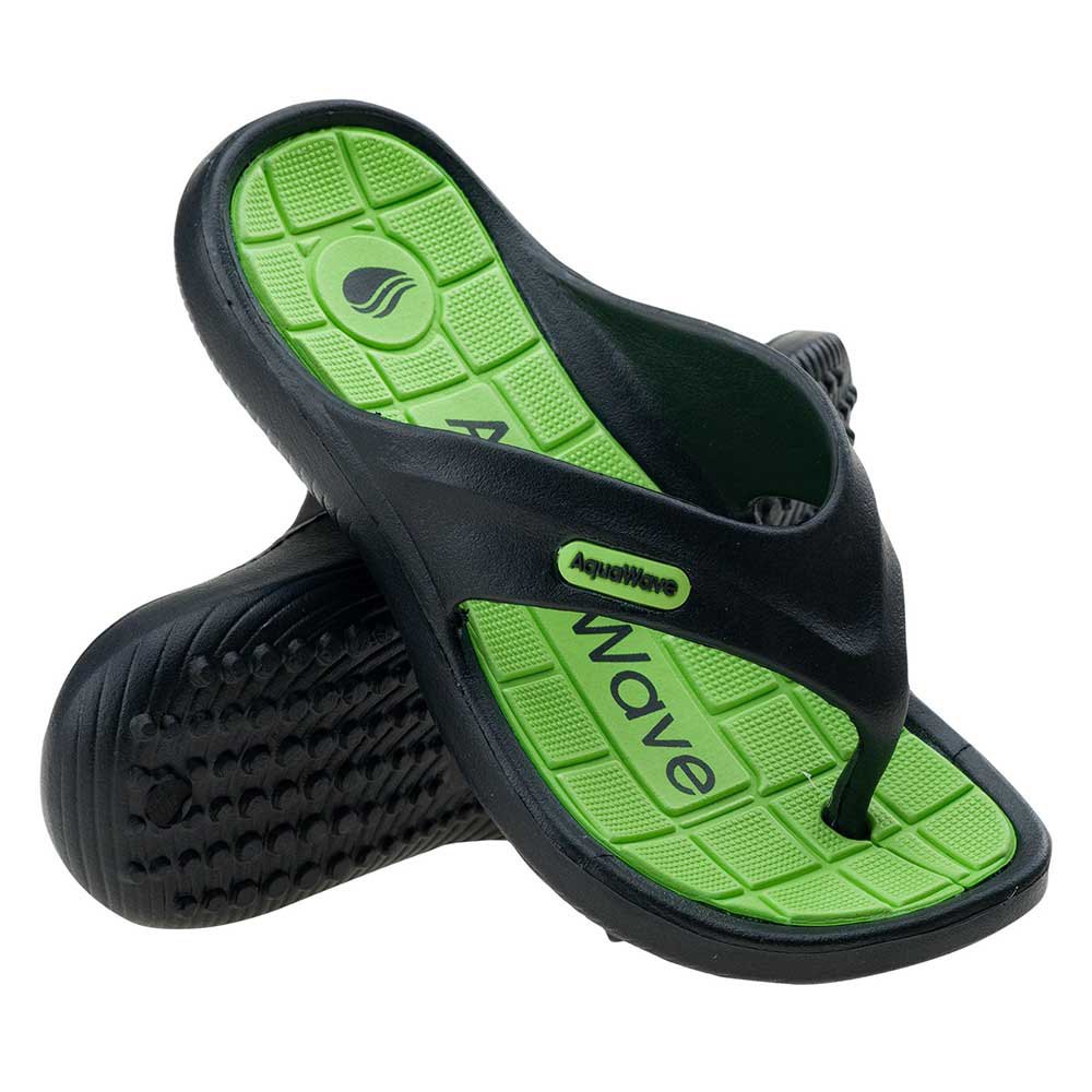 Black-Green - Close up - Aquawave Childrens-Kids Ilamos Slippers